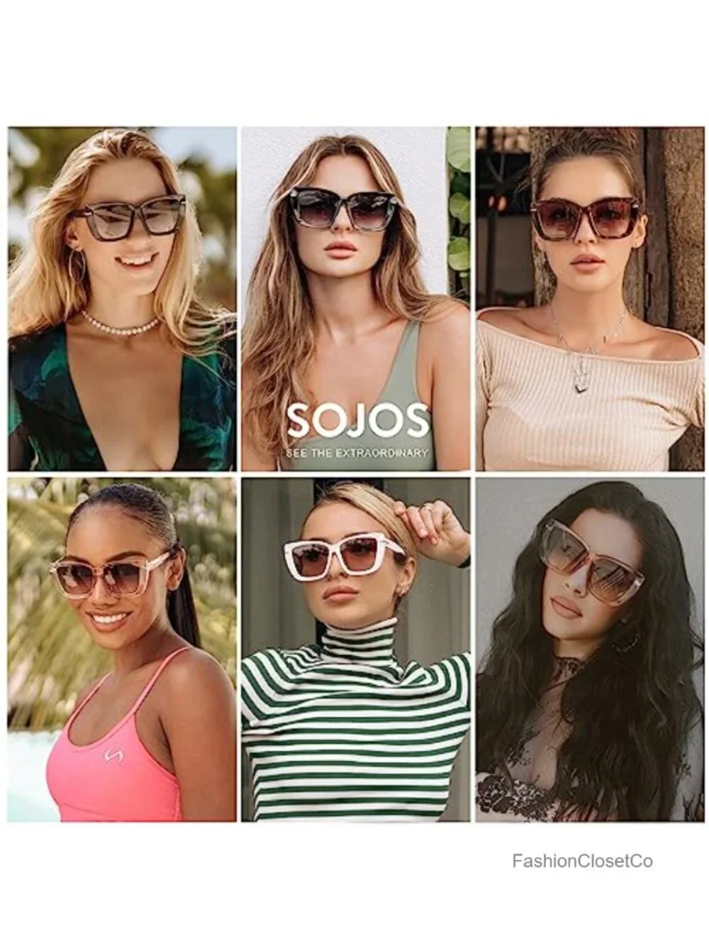 Oversized Cat Eye Sunglasses, UV400 Protection, Polycarbonate Frame,